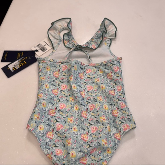 NWT Polo Ralph Lauren Floral Ruffled Criss Cross Back Swimsuit Girls Size 3 - Picture 6 of 8